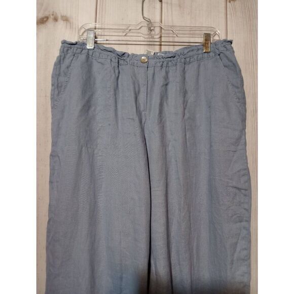 Ruby Rd Pants Ladies Medium Blue Capri 100% Linen Comfort Waist - Picture 3 of 6
